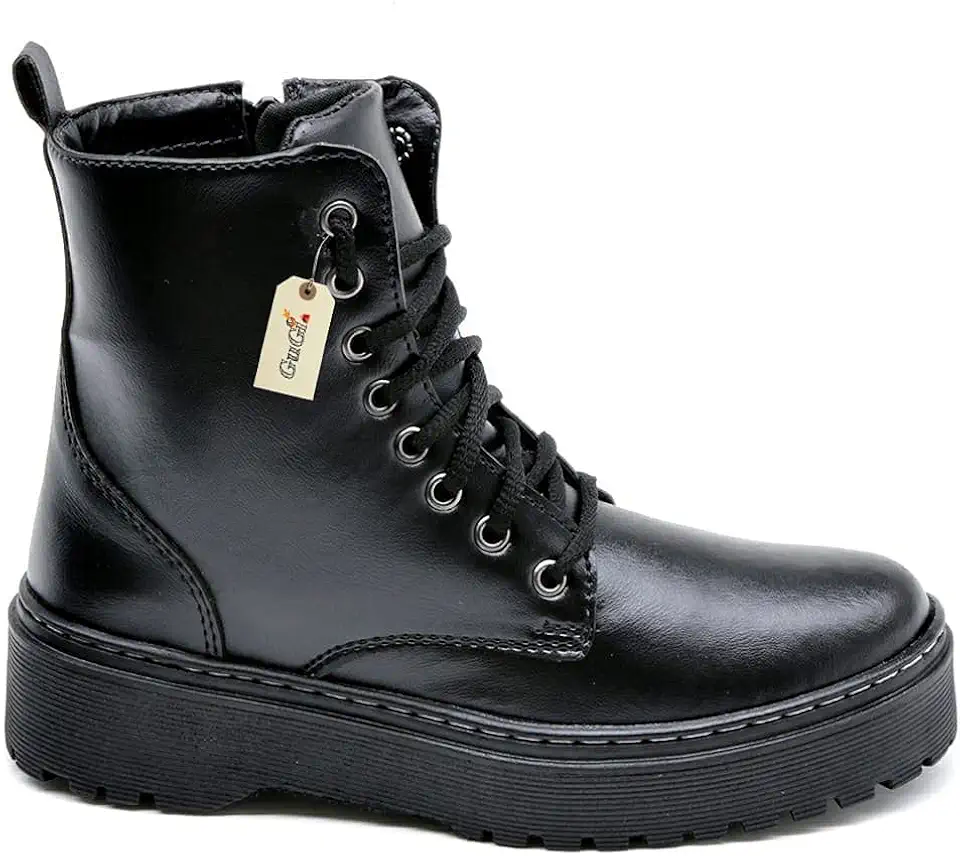 Bota Coturno Militar Feminino Blogueira Cano Alto Com Cadarço Sola de Borracha Antiderrapante 202-GG