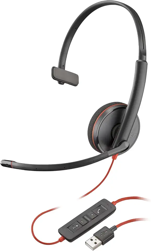 Headset Poly Blackwire C3210 USB-A Mono, com Cancelamento de Ruído, para PC/Notebook