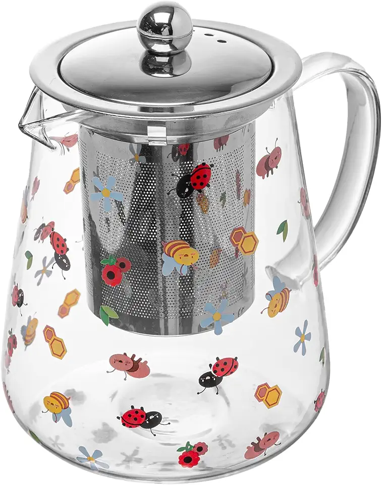LYOR - Chaleira com Filtro de Aço Inox Garden Party 750ml Vidro Borossilicato Resistente ao Calor e Fogo -
