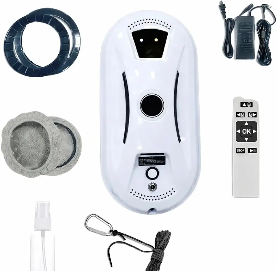 Robô limpador de vidros automático com sucção potente, controle remoto, sensores antiqueda, limpeza 360°, ideal para janelas, espelhos e fachadas com segurança e praticidade