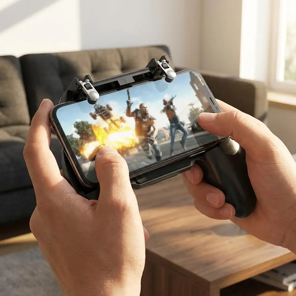 Controle Para Celular Premium, Gamepad Com Gatilhos L1 R1, Grip Ergonômico, 4 Dedos, Android E IOS, 4,5 A 6,5 Polegadas, Marca VARENZIA