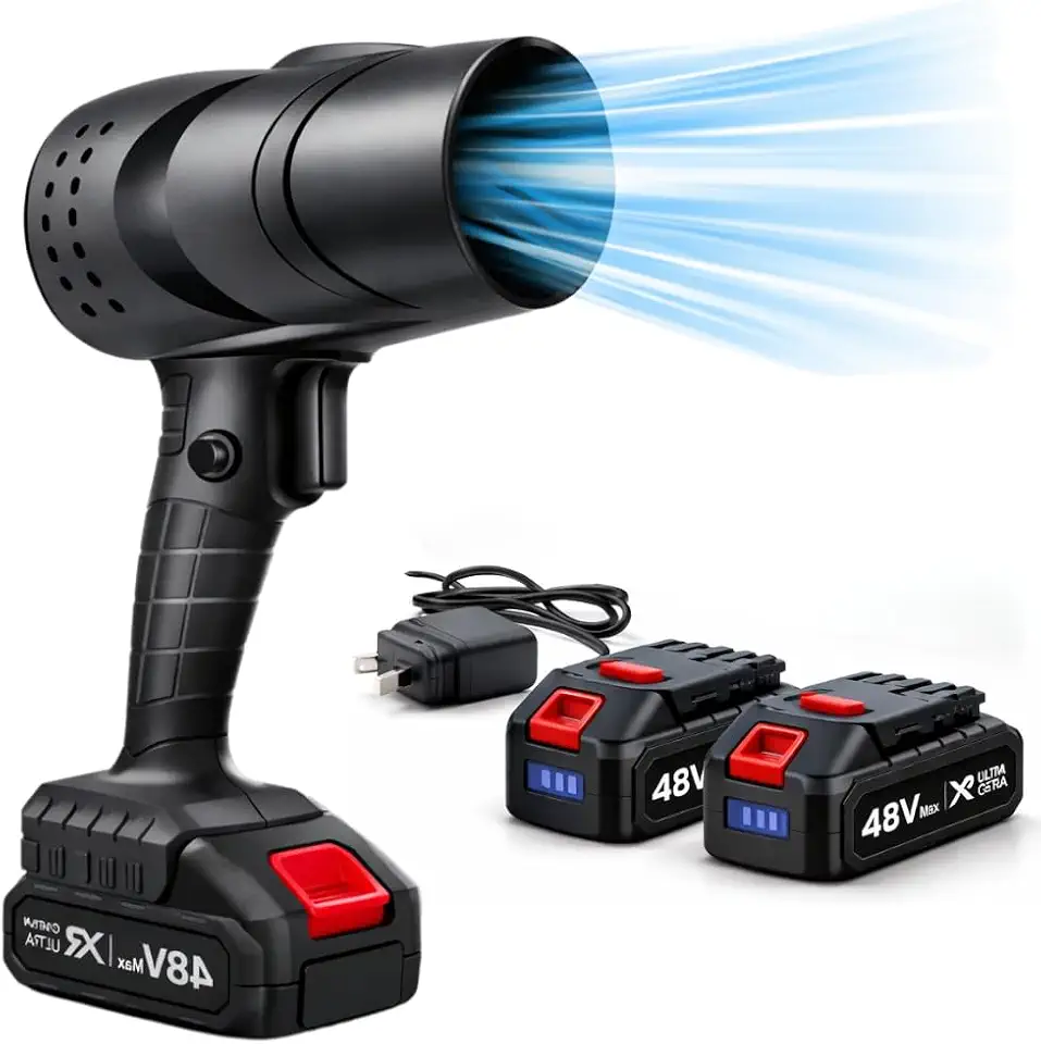 Soprador De Folhas Turbo Acendedor de Churrasqueira Secador Para Carros Pêlos de animais Portátil Muito Forte Com 48V 2 Baterias Elétrico 110V/220V Bivolt