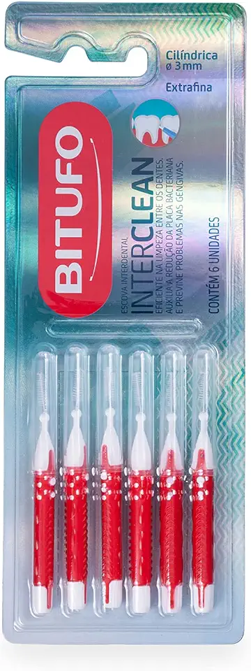 Escova Interdental Bitufo Interclean Extrafina Cilíndrica 3 milímetros 6 unidades, Bitufo