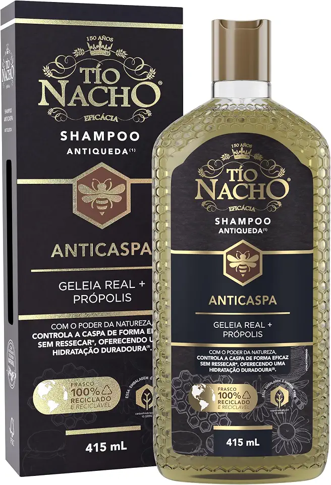 Tío Nacho Shampoo Anticaspa Antiqueda Natural com Geleia Real e Própolis – Controle da Caspa, Hidratação do Couro Cabeludo e Fortalecimento Capilar 415ml