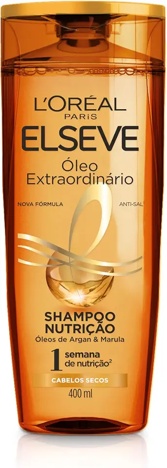 Elseve Óleo Extraordinário, Shampoo para Cabelos Secos, Nutrição com Micro-Óleos de Flores Preciosas para Brilho e Vitalidade, Leveza Infinita sem Pesar, 400ml