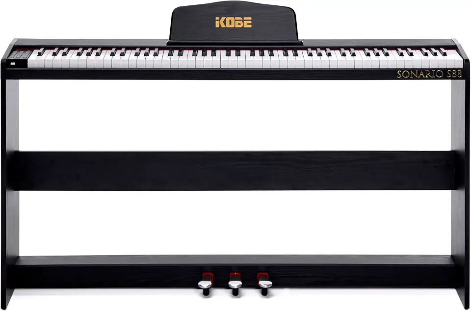 Piano Digital 88 Teclas Kobe Sonario S88 com Estante em madeira e Pedal Triplo Completo