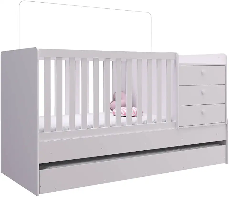 Berço Minicama com Cômoda e Cama Auxiliar Ruth Unissex Branco