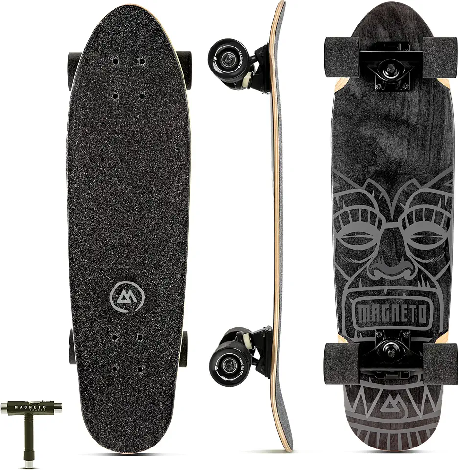 Magneto Skate completo | 69,8 cm x 19 cm | 6 camadas de bordo canadense duplo chute concave deck | skate infantil skate cruiser | skate para iniciantes, adolescentes e adultos