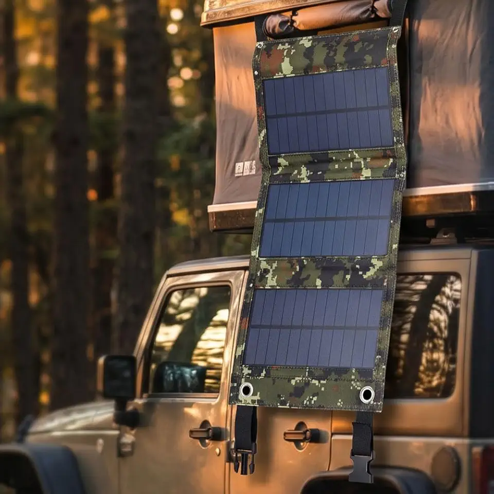 Painéis solares 20 W carregador solar dobrável portátil com carregamento rápido de 5 V tipo C, compatível com bancos de energia, perfeito para acampamento, caminhadas, ao ar livre, camuflagem