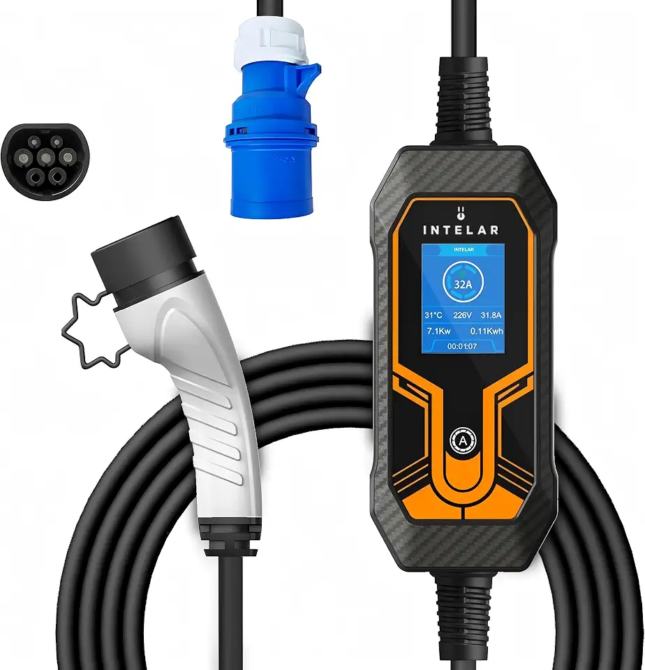 VEDO Carregador Portátil Carro Elétrico 7KW, Carregador de Ev com 10 Proteções, IP65 à Prova d'Água, Tela Colorida de 2.8 Polegadas, 8A-32A Ajustável, Compatível Todos Veículos 100-240V