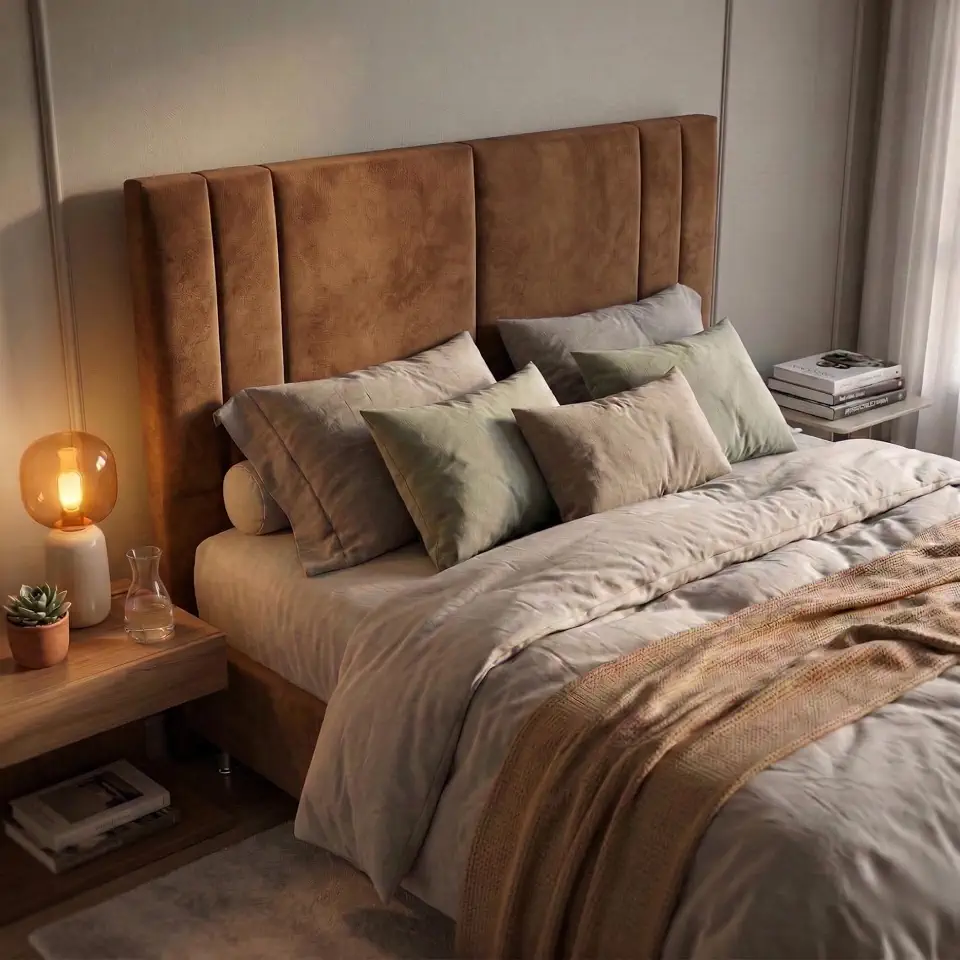 Cabeceira Tulipa para Cama Box Quarto Casal Com Pés Queen Estofada Premium (Suede Marrom, Queen 160cm)