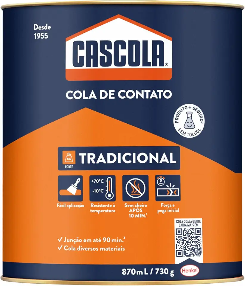 Cascola Cola Tradicional sem Toluol, Adesivo de Contato, 1x730g