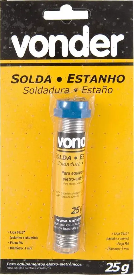 Estanho Em Fio, 1 Mm, 63 X 37, Com 25 G, Vonder Vdo2339 Vonder
