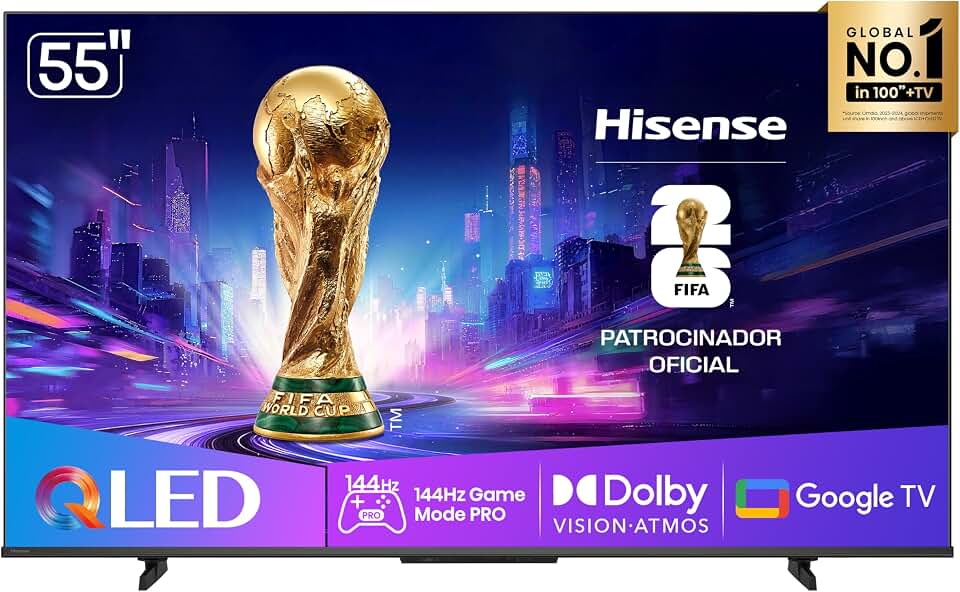 Hisense Smart TV UHD 4K QLED 55" Polegadas 55Q7QG Google TV Modo Jogo Pro 144 Hz, AMD FreeSync Premium, Dolby Vision Atmos e Compatível com Alex