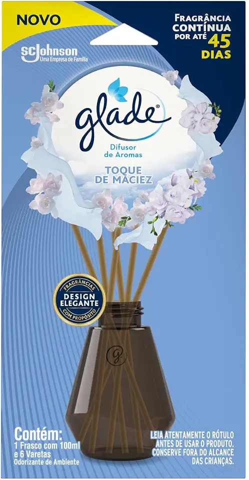 Glade Aromatizador de Ambiente, Difusor Aroma Toque de Maciez, 100ml e 6 Varetas