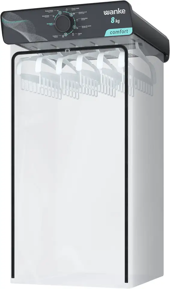 Secadora de Roupas de Parede Wanke Comfort 8kg 220V Grafite com 8 Programas de Secagem, Timer até 120 Min, Painel Inclinado e 6 Cabides Multifuncionais