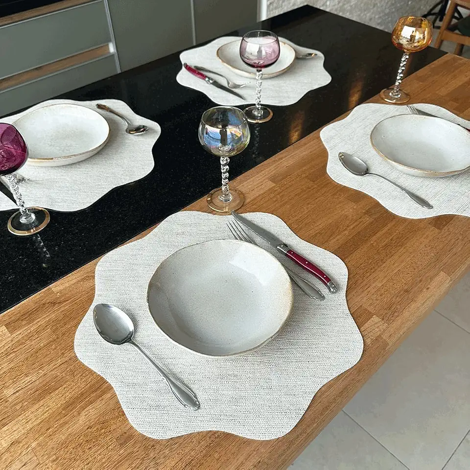 Jogo Americano Redondo, Sousplat Decorativo com 6 Unidades e 6 Porta Copos, Sisal Marfim Bege, para Mesa Posta