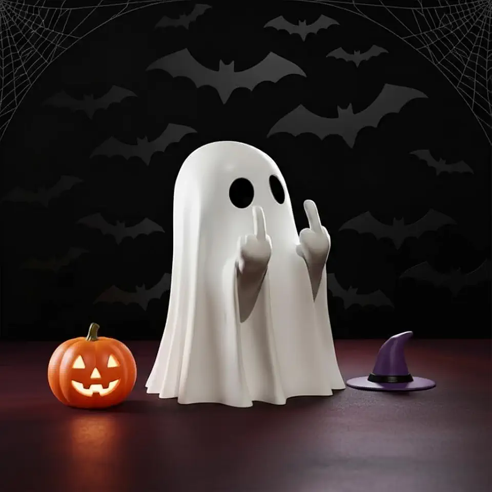 1 estatueta de fantasma de Halloween - estátua assustadora de dedo médio de resina, decoração fofa para decorações de Halloween, decoração de casa assustadora de varanda e interior, presentes de Natal