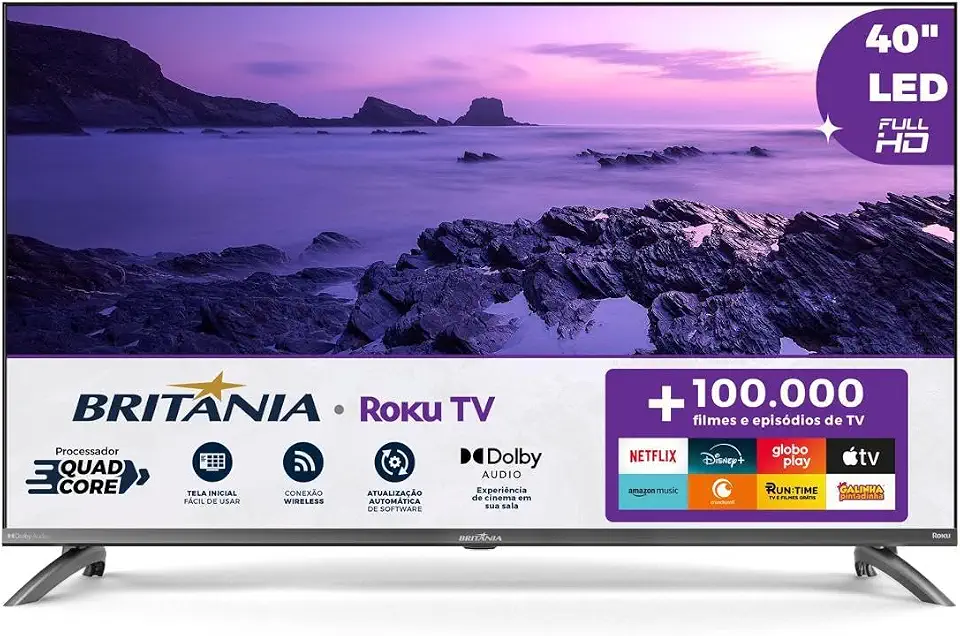 Smart TV 40” Britânia Roku TV LED Dolby Audio BTV40M9GR2CGB