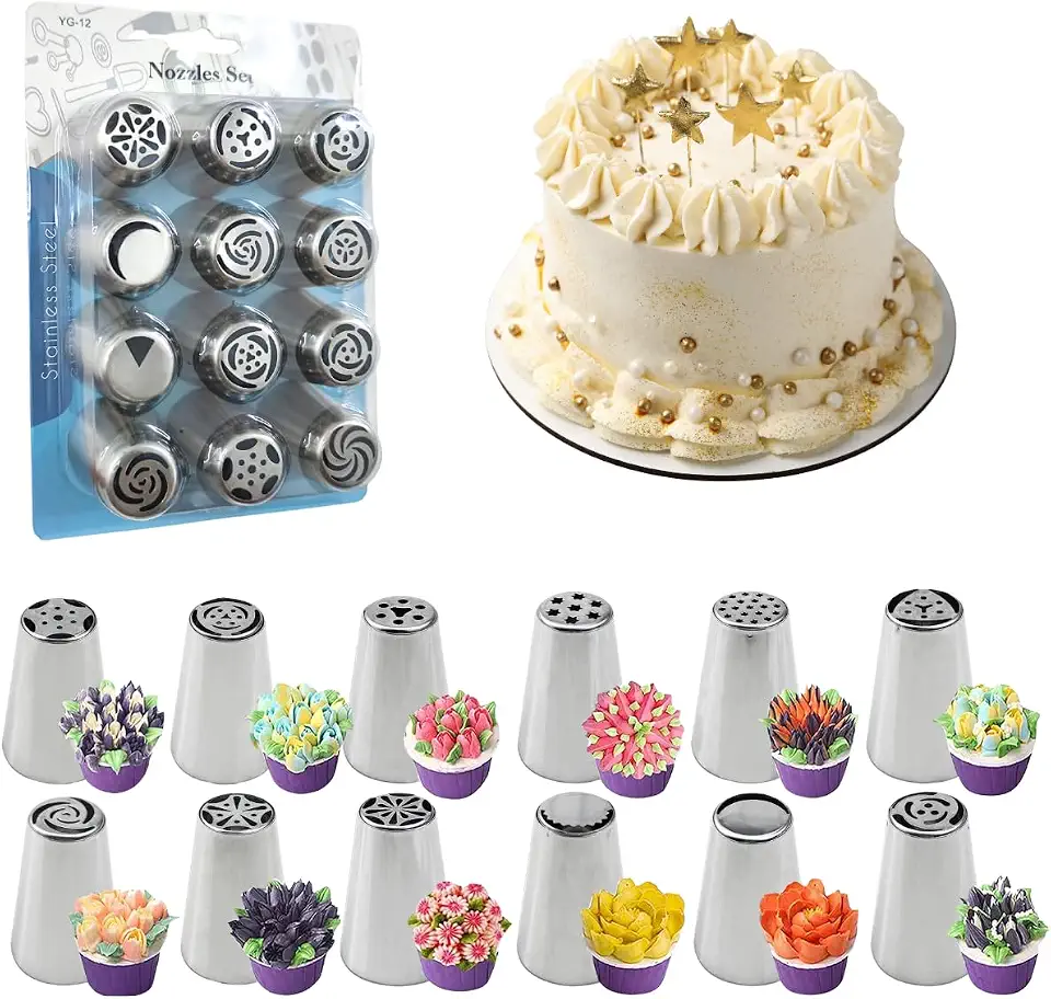 Kit 12 Bico Russo Inox Confeitar Bolo Doces Cupcake Flores