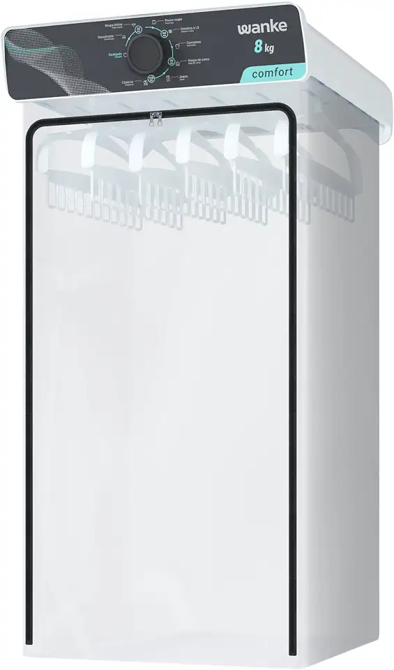 Secadora de Roupas de Parede Wanke Comfort 8kg 127V Branca com 8 Programas de Secagem, Timer até 120 Min, Painel Inclinado e 6 Cabides Multifuncionais