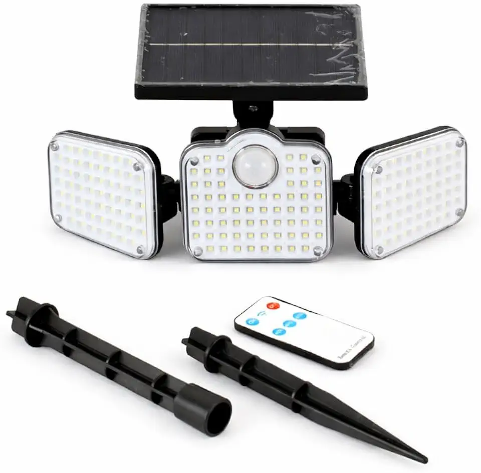 Refletor Solar LED 800W 3 Cabeças Ajustáveis Branco Frio IP66 à Prova d’Água – Iluminação Externa Potente para Jardim, Garagem, Quintal e Fachada Bivolt 127/220V PREMIUM