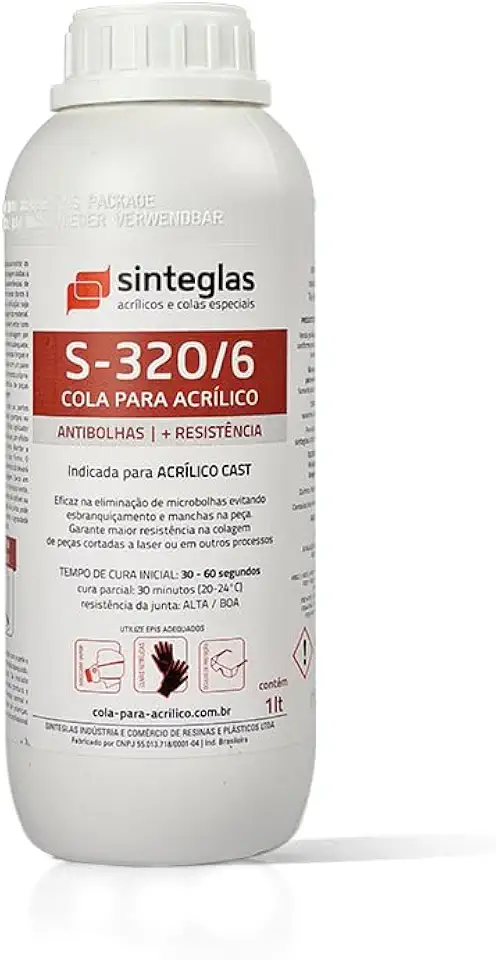 Cola Acrílica Sinteglas S-320/6 Antibolhas + Resistência Acrilico Policarbonato