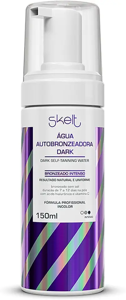 Skelt Água Autobronzeadora Dark 150ml | Bronzeado Duas Vezes Mais Intenso, Textura em Mousse, Duração de 7 a 12 Dias, Vitamina C, Ácido Hialurônico | Todos os Tipos de Pele