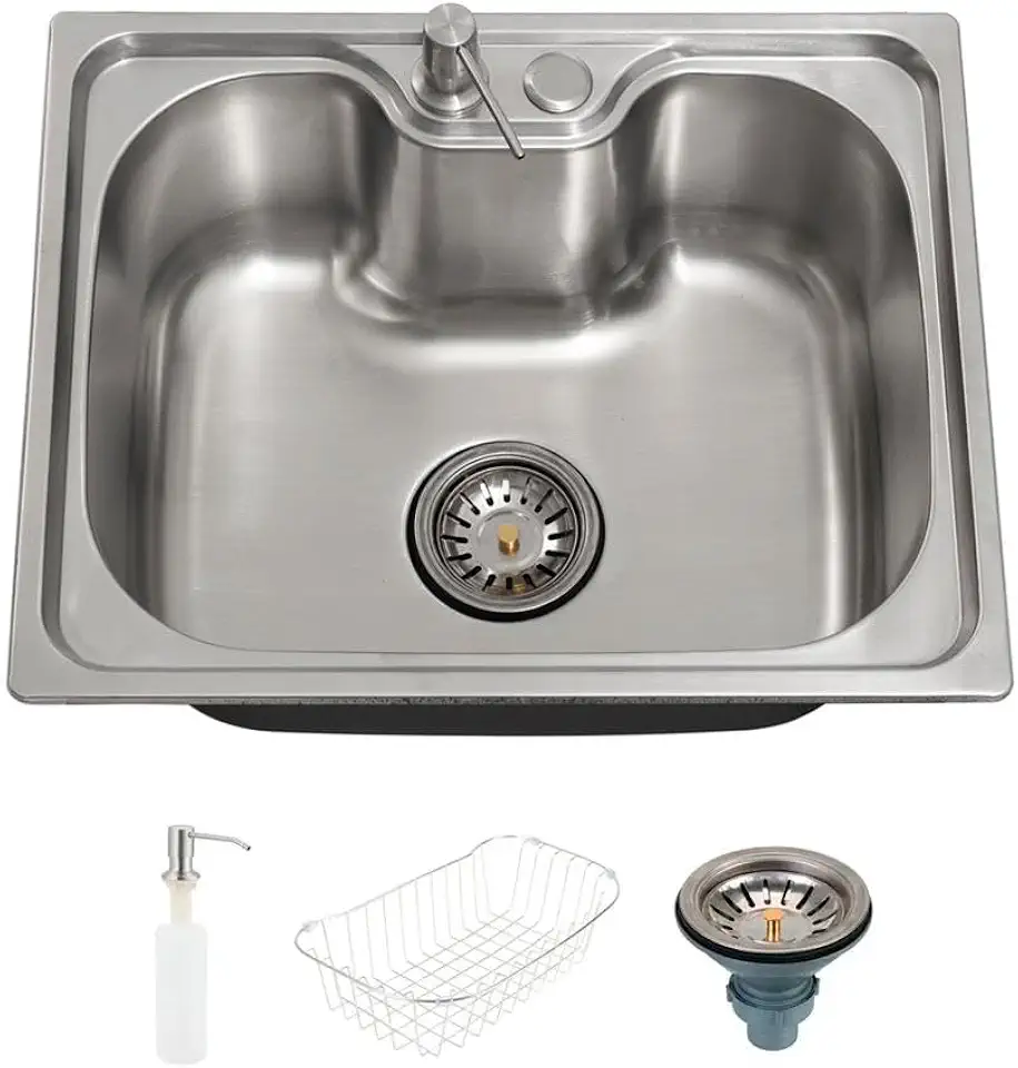 Pingoo.Casa, Cuba Para Cozinha Com Acessórios, 40x50x13 cm, Gourmet, Com Borracha Anti-ruído, Aço Inox Escovado, Inclui Cesto Escorredor, Dosador De Detergente 300ml, Válvula De Escoamento