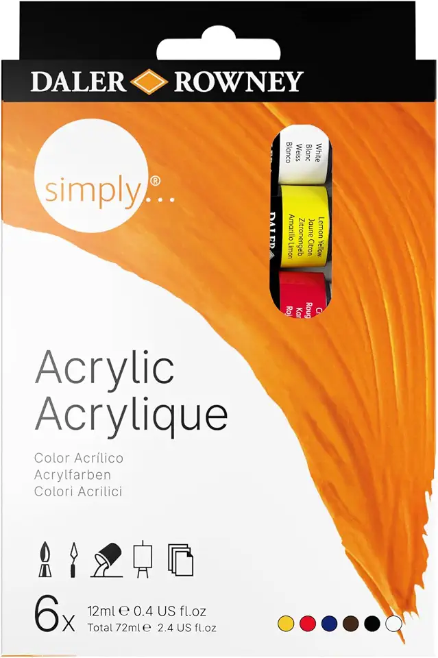 DALER ROWNEY Simply, Acrílico em Tubo de 12ml, 6 Cores