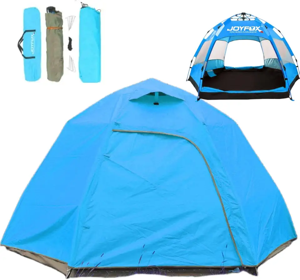 JOYFOX Barraca de Camping para 3-4 Pessoas Automática com 2 Portas e 4 Janelas, Tenda de Acampamento Pop-up, Automática, Resistente à água, Portátil, Leve, Praia, Mochilão, Caminhada
