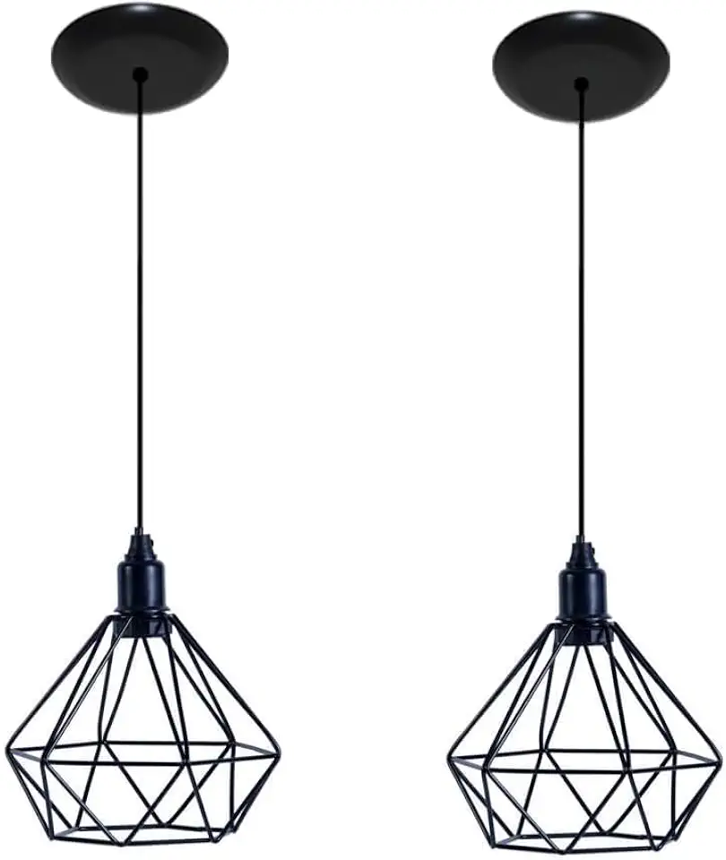 Kit com 02 Luminarias Pendente Aramado Modelo Diamante Preto