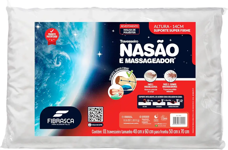 Travesseiro Nasa Alto - Nasão - Ideal p/Fronhas 50x70cm - Fibrasca, Branco