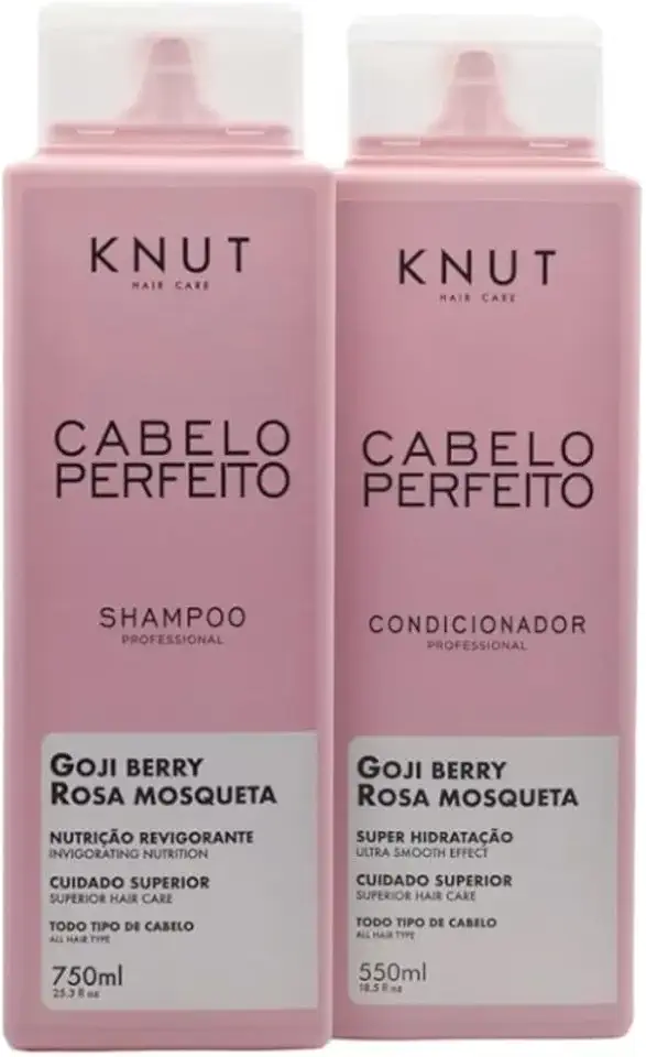KNUT Cabelo Perfeito Kit | Shampoo + Condicionador (750 ml + 550 ml) – Rosa Mosqueta + Goji Berry, nutrição & brilho para fios danificados | Cruelty Free