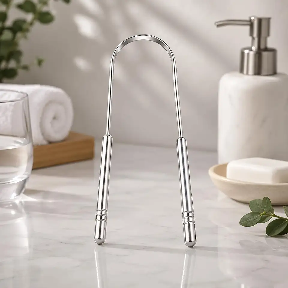 Raspador de Língua Profissional em Aço Inoxidável, Removedor de Saburra Anti Mau Hálito, Higiene Bucal Durável, Reutilizável, Fácil de Limpar e Confortável para Uso Diário – Qualidade Premium LNMAX®