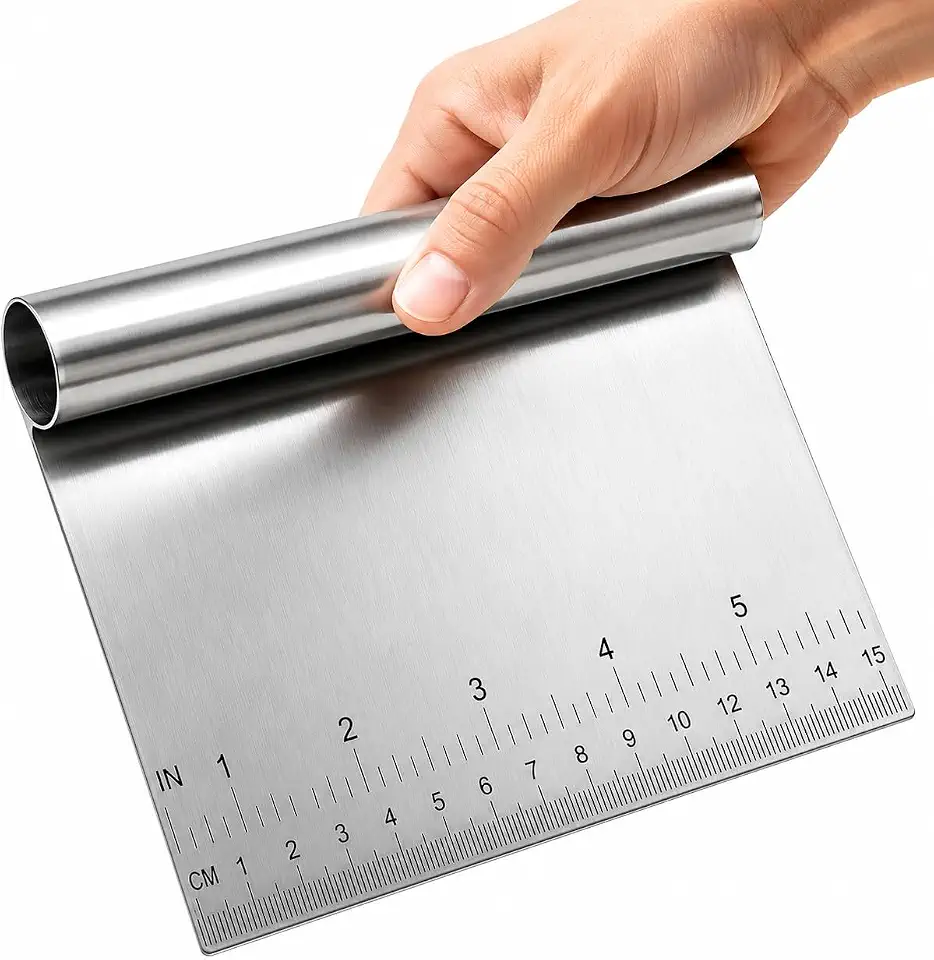 Espátula para Confeitaria Panificação Aço Inox Cortador Raspador Confeitar Alisar Dividir Massa Pizza Pão Chocolate e Bolo Utensílio Leve Multiuso de Fácil Limpeza com Régua Medidora 15cm Profissional
