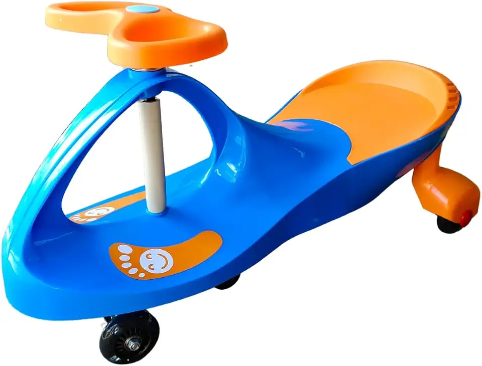 Carrinho Rolimã Infantil Rodopio 360° com LED Gira Car Alta Resistência Triciclo Azul e Laranja