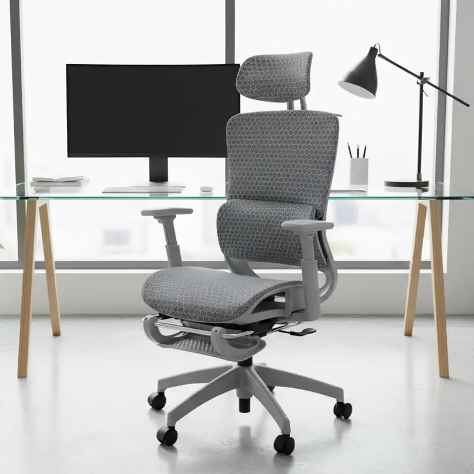 BlidShop Cadeira de Escritório Executiva Ergonômica, Giratória, Tela Mesh, Reclinável com Apoio Lombar e Cabeça, Suporta 150kg, Home Office e Gamer, NR17 (Cinza)