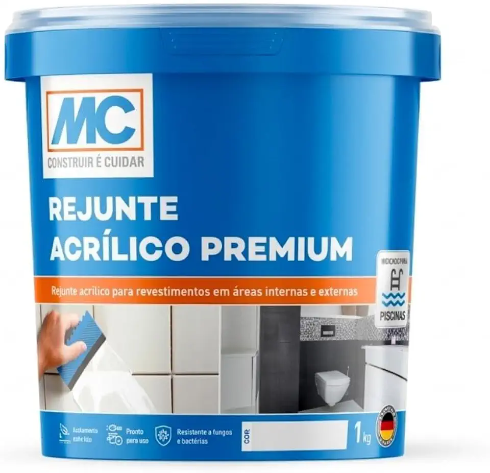 Rejunte Acrílico Cinza Platina Pronto p/Uso 1kg Piso Piscina - MC BAUCHEMIE