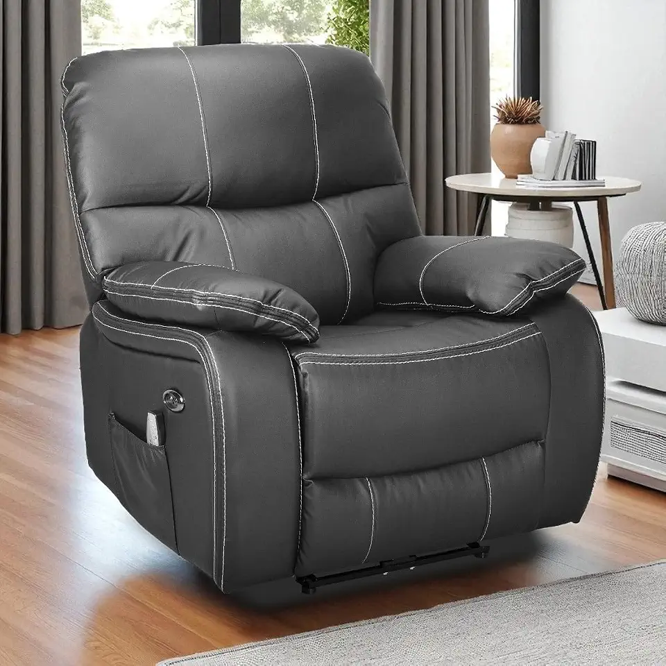 Poltrona Do Papai Reclinável Elétrica Com Entrada USB E Controle Massageador Corino Premium Preto