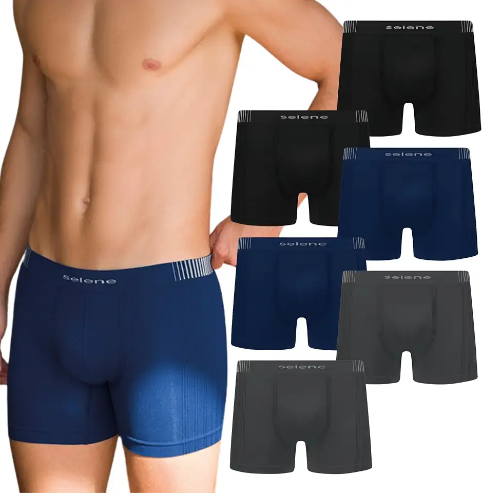 Kit 6 Cueca Boxer Sem Costura Selene Microfibra de Poliamida Premium Box Cós 40MM Masculina Adulto