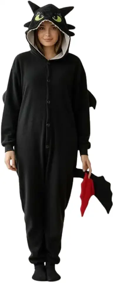 Pijama Kigurumi Dragão preto 100% Algodão Macacão Festa