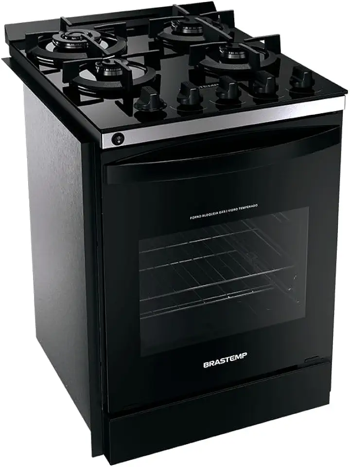 Fogão Brastemp 4 Bocas de embutir Preto com mesa de vidro e dupla chama - BYO4XAE Bivolt
