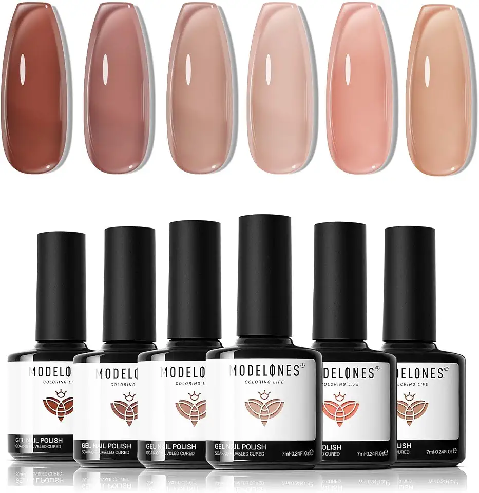 modelones esmalte em gel gelatinoso, 6 cores nude marrom rosa esmalte em gel neutro design de arte de unha translúcido lâmpada de LED para manicure salão faça você mesmo presente para meninas mulheres
