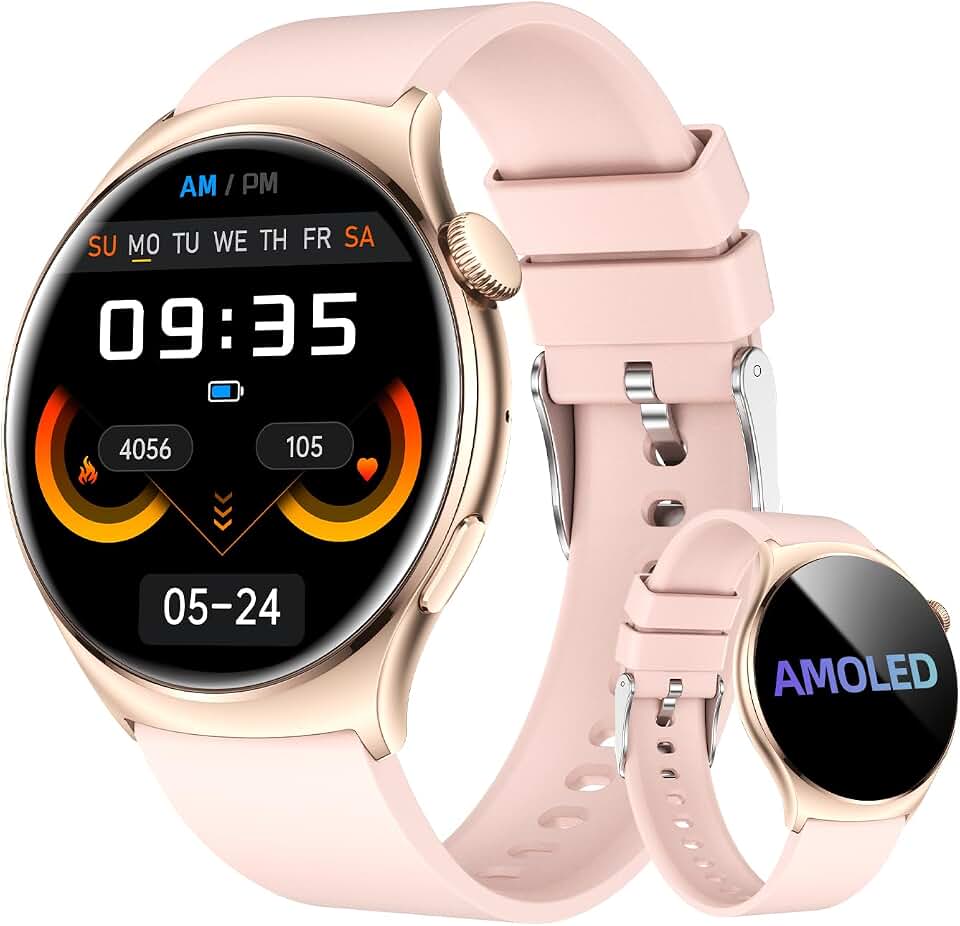 Bettdow Smartwatch feminino Redondo AMOLED 1.43" - Relógio Inteligente com Chamadas Bluetooth, 178+ Modos Esportivos, IP68 à Prova d‘Água, Compatível Android/iOS (Rosa)