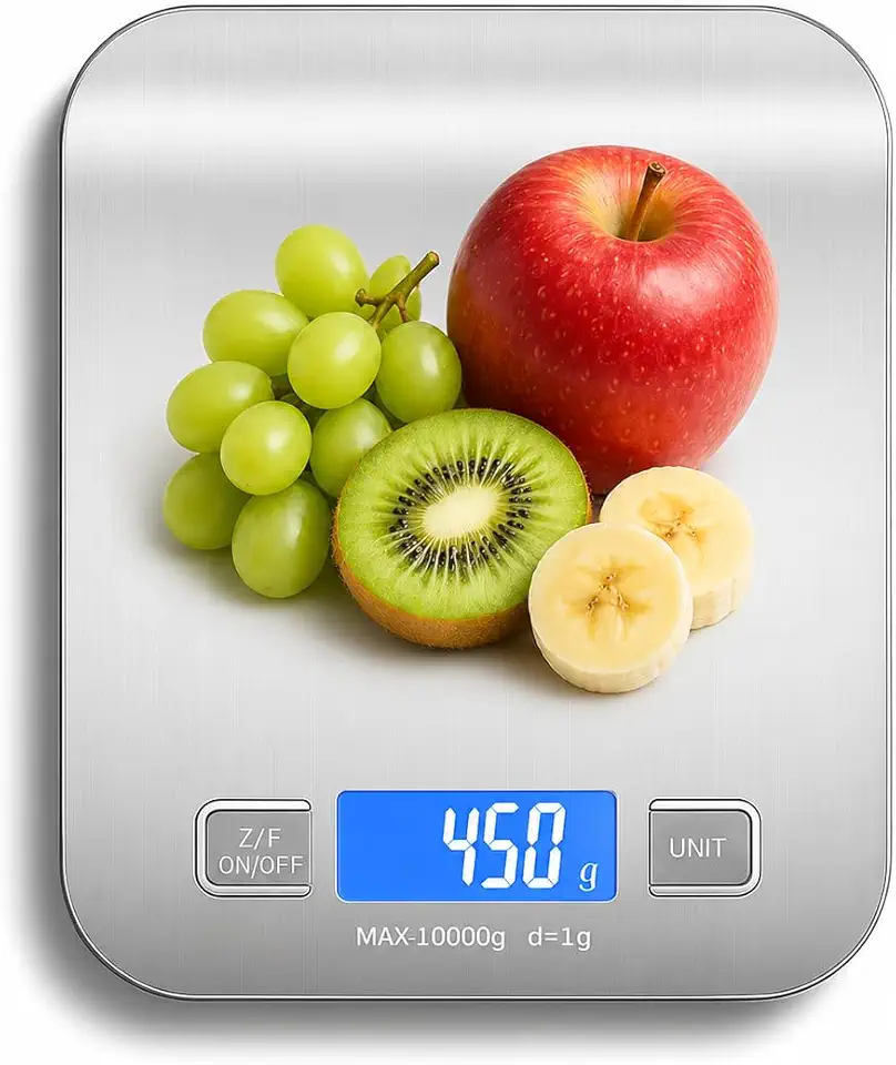 Balança Digital de Cozinha em Inox Alta Precisão até 10kg com Display LCD Função Tara Desligamento Automático Base Antiderrapante para Alimentos Receitas Dieta