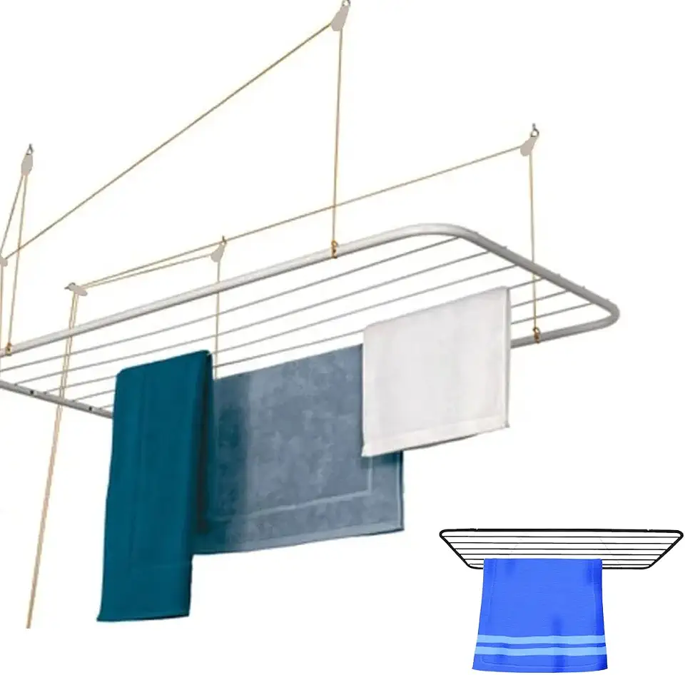 Varal de Teto Aço 90cm x 56cm 13kg Resistente Branco ou Preto Com Kit Instalação Reforçado Maxeb - Branco