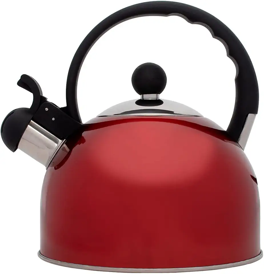 Mimo Style, Chaleira Com Assobio de Alerta, Alça e Tampa Flip-up, Capacidade Para 2 Litros e Acabamento Espelhado, Cor Vermelho, Produzida em Aço Inox de Alta Qualidade e Durabilidade