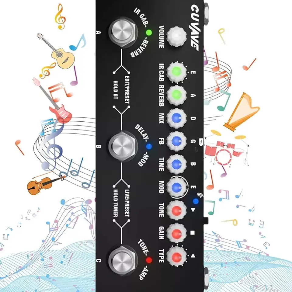 KINGSTER M-VAVE Cuvave cube baby guitarra pedaleira,com modelos de 9 AMP de carregamento 8 entradas IR CAB, Overdrive de distorção Reverb de retardo/delay Suporte Bluetooth 5.0 Para mesa de som