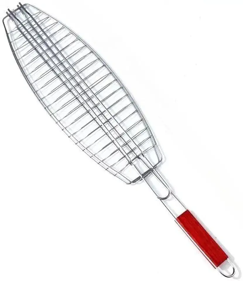 Grelha Dupla para Churrasco Antiaderente Aço Inox Dobravel Churrasqueira Peixe Não Gruda Resistente para Peixe Carnes e Aves(6.5x66.5cm)